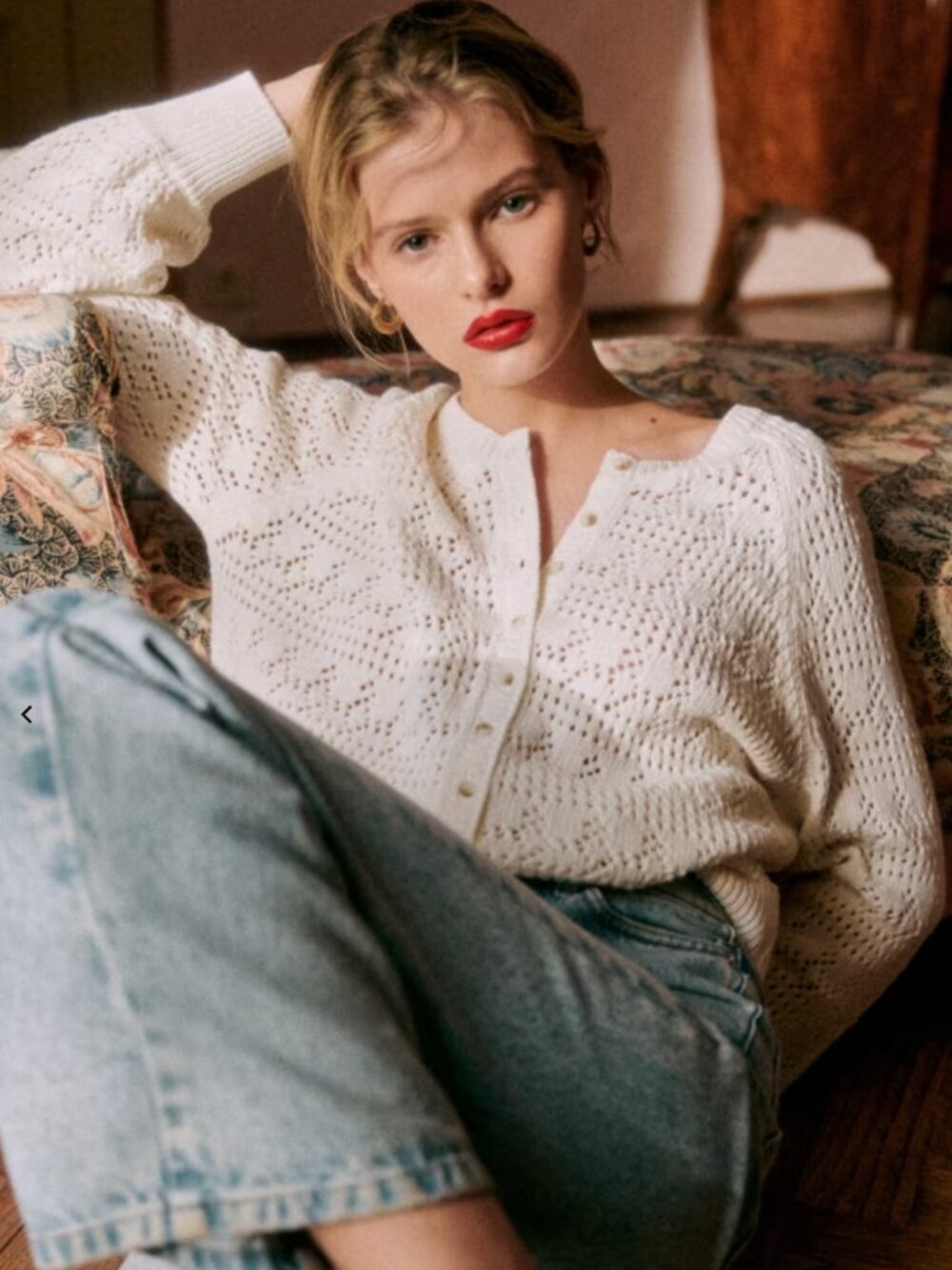 Sézane Gilet Capucine Cardigan Sweater | WHITE | SMALL